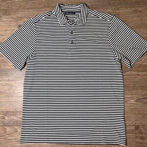 Cutter & Buck Mens Blue White Stripe‎ Stretch Short Sleeve Polo Shirt Medium